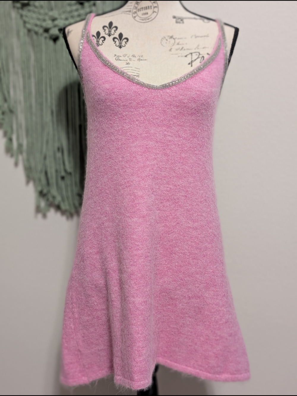 Zara Pink Fuzzy Slip with Sparkle Trim